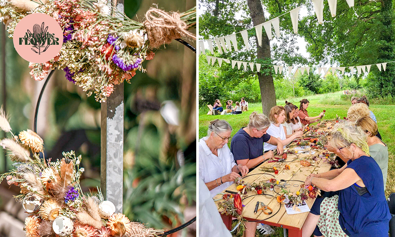 Workshop bloemenkrans maken (1,5 uur) + koffie of thee + lekkernij