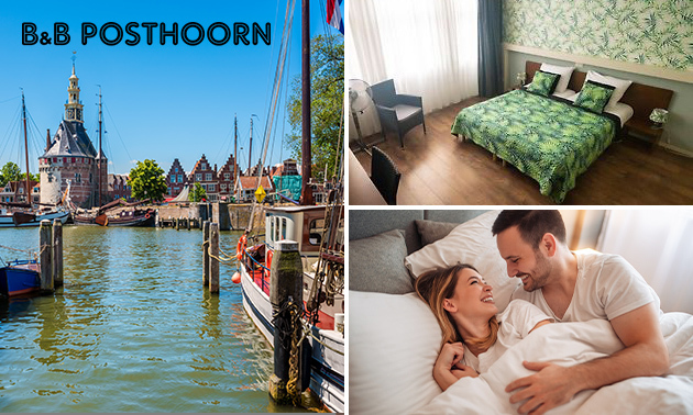 Overnachting voor 2 + ontbijt in hartje Hoorn