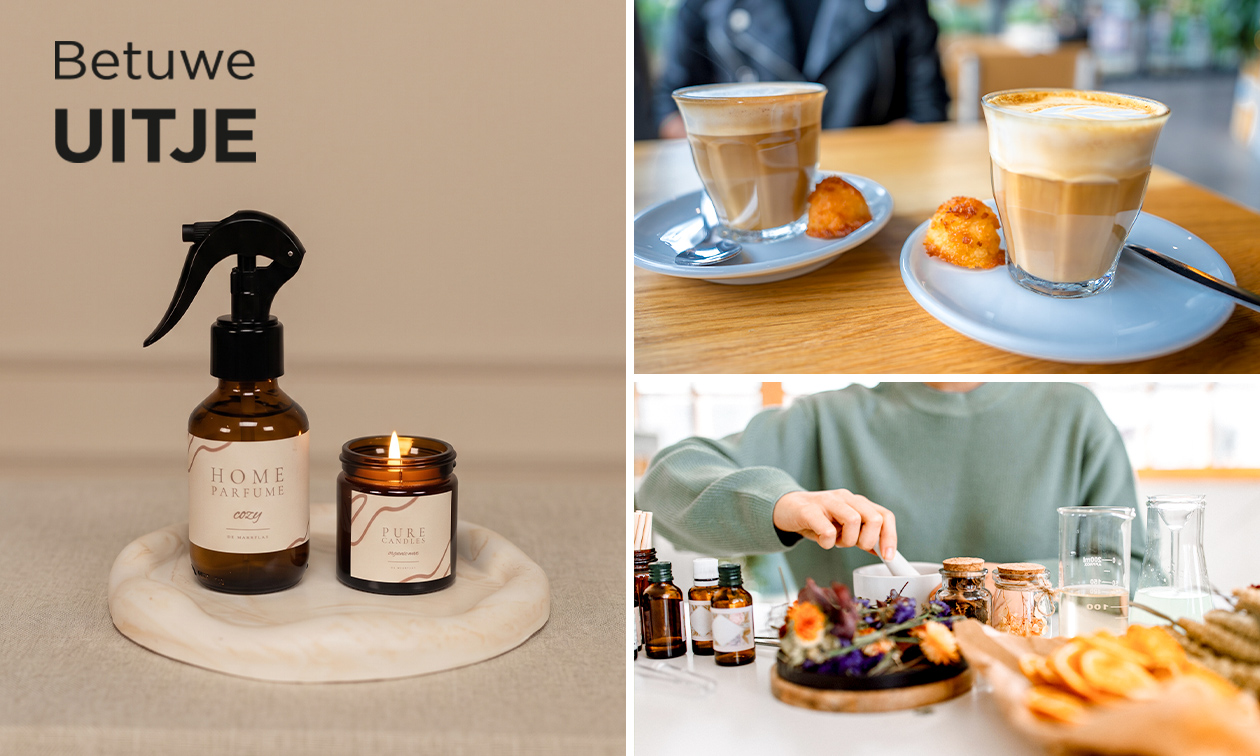Workshop geurkaars en huisparfum maken (2 uur) + koffie/thee/cappuccino + lekkernij Workshop geurkaars en huisparfum maken (2 uur) + koffie/thee/cappuccino + lekkernij