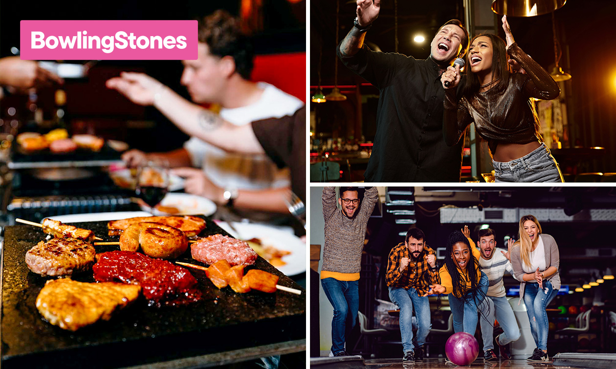 Steengrillen + halve fles wijn of water + bowlen (2 uur) of karaoke (1,5 uur)
