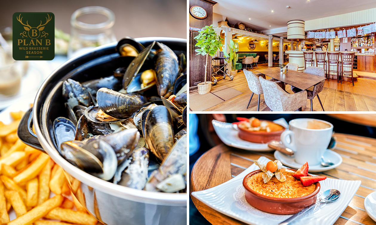 2-gangen mossellunch of -diner met 1,25 kg Premium Goudmerk-mosselen bij Brasserie Plan B