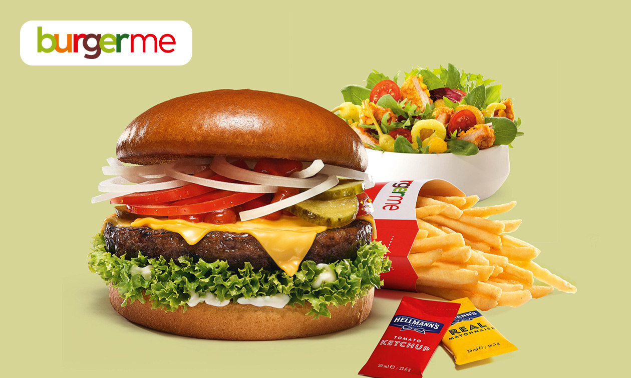 Burger naar keuze + friet + evt. snack of salade voor afhaal bij burgerme Den Bosch