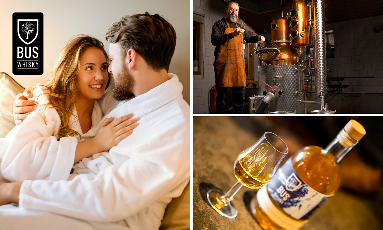 Overnachting voor 2 + ontbijt + diner + tour whiskystokerij + meer bij Bus Whisky Distillers