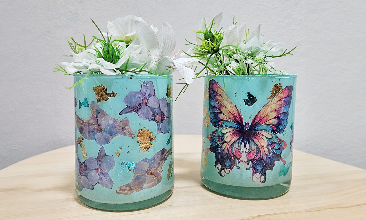 Workshop decoupage reverse vaas (2,5 uur) + mini-sweet tea in Veendam