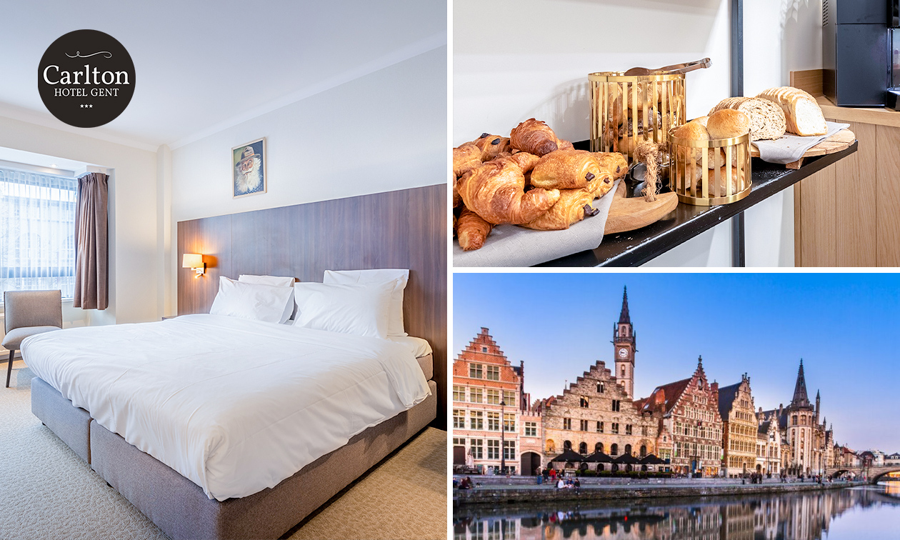 Overnachting voor 2 + ontbijt + flesje bubbels in hartje Gent