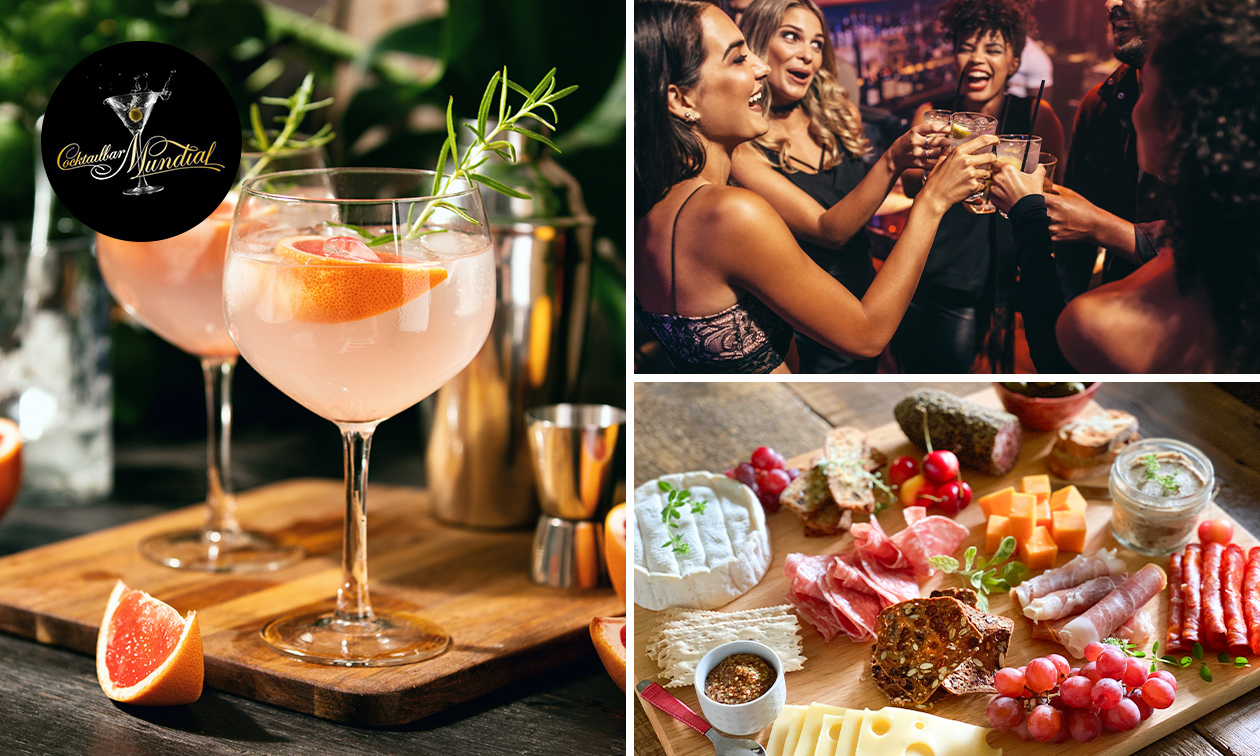 3 cocktails en een tapasschaal bij Cocktailbar Mundial