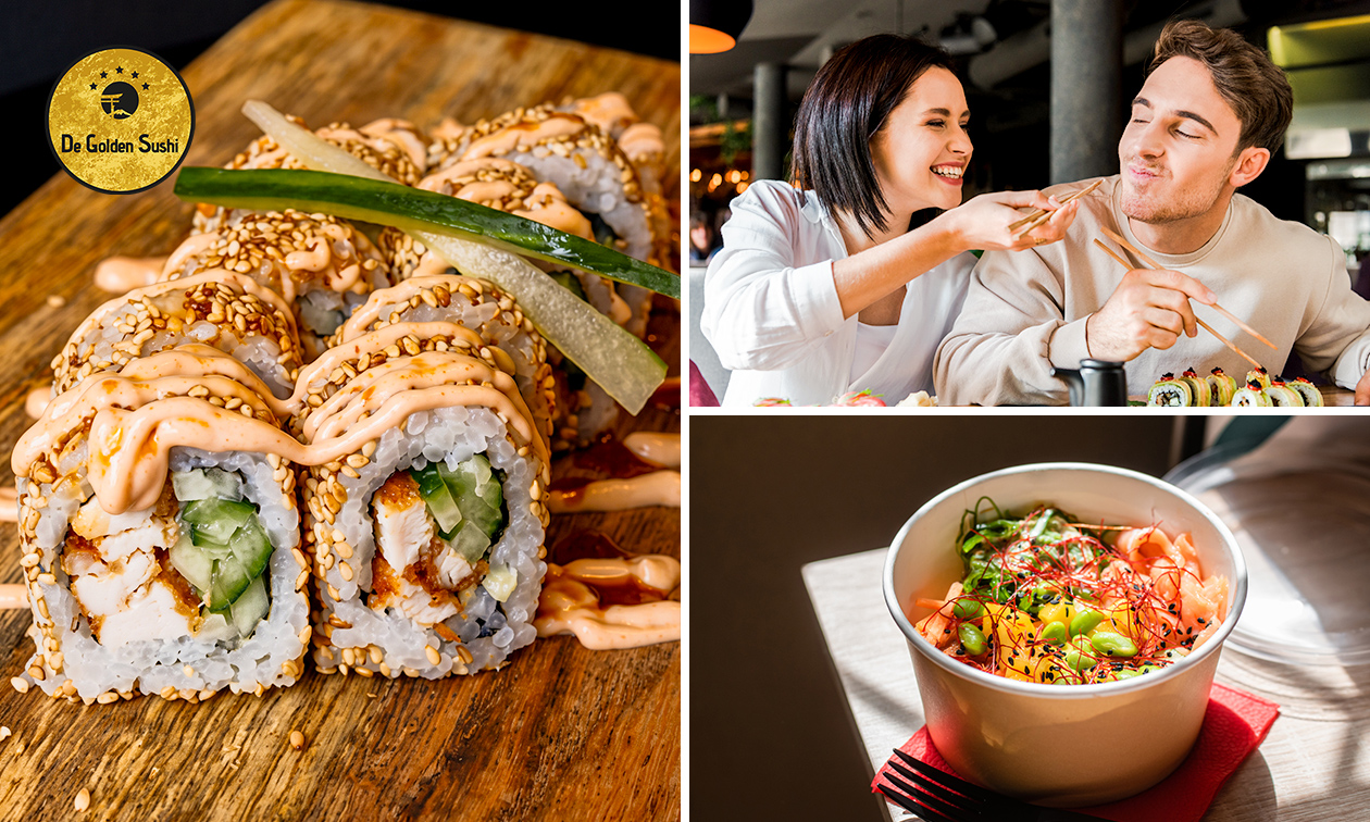 Grote pokébowl of sushibox naar keuze (24, 32 of 60 stuks)