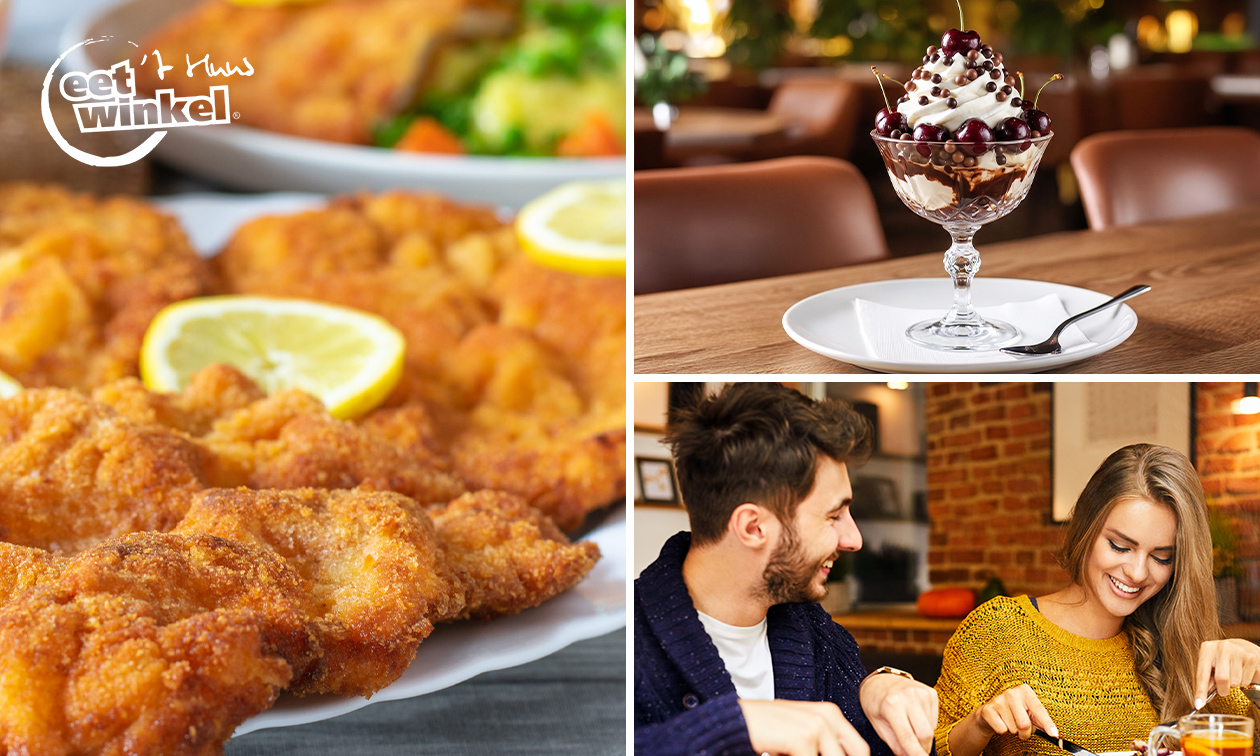 2-gangen schnitzel- of kipsatédiner bij Eetwinkel 't Huus