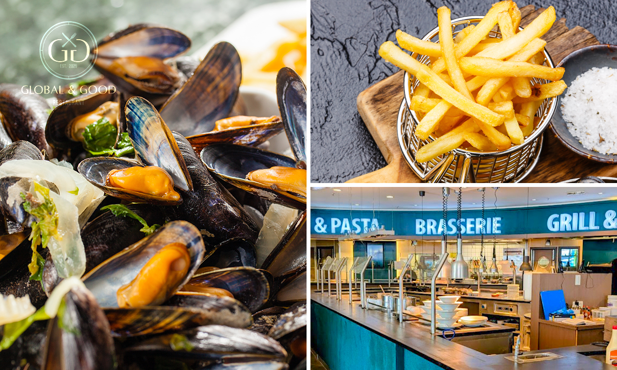 Moules + sauce + frites au Global & Good Restaurant