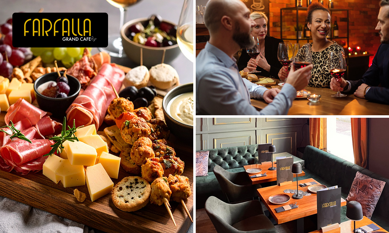 Cocktails of high wine + borrelplank + du pain bij Grand Café Farfalla