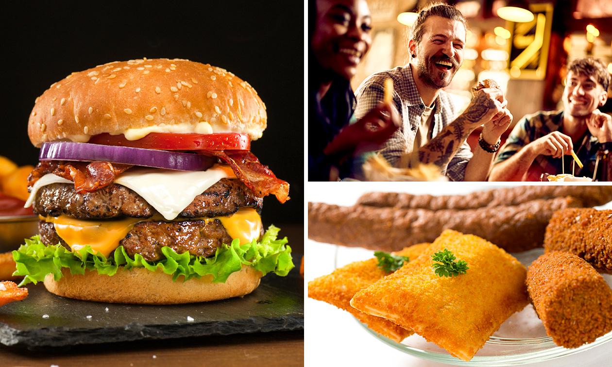 Snacks of burger naar keuze + patat + saus + frisdrank