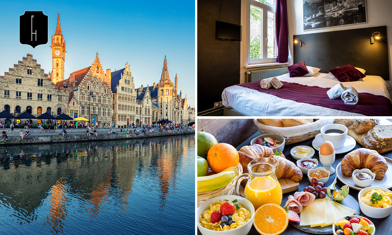 Overnachting voor 2 in een kamer naar keuze + ontbijt + glaasje bubbels in hartje Gent