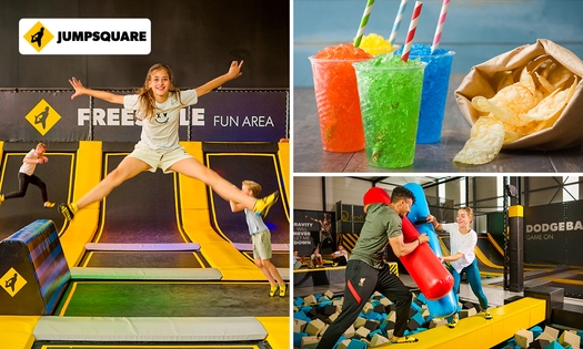 Jump ticket (120 min) voor Jumpsquare Heerhugowaard + chips + slushy