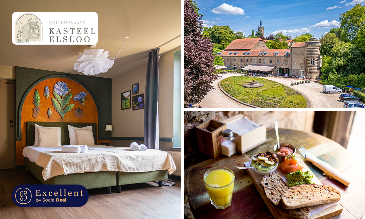 Luxe overnachting voor 2 + ontbijt + evt. wijnproeverij in Kasteel Elsloo