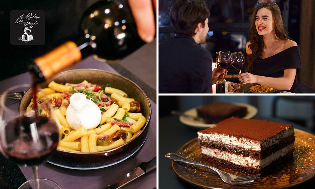 Menu pâtes ou pizza en 2 services au choix + évtl. bouteille de vin rouge près de Liège