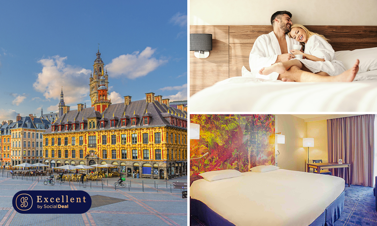 Overnachting voor 2 + ontbijt + late check-out nabij Lille