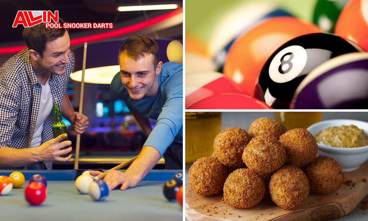 Poolen of snooker (1 of 2 uur) met 2 tot 8 pers. + bitterballen