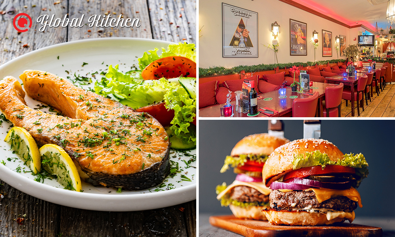 Burger naar keuze + friet + salade of 3-gangen keuzediner bij Q Global Kitchen Burger naar keuze + friet + salade of 3-gangen keuzediner bij Q Global Kitchen