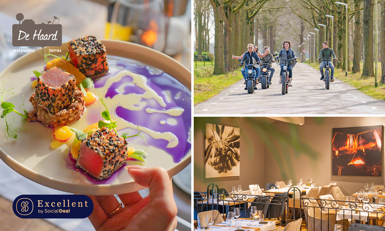 Huur e-chopper (2,5 uur) + route + koffie, 12-uurtje of 3-gangen keuzediner