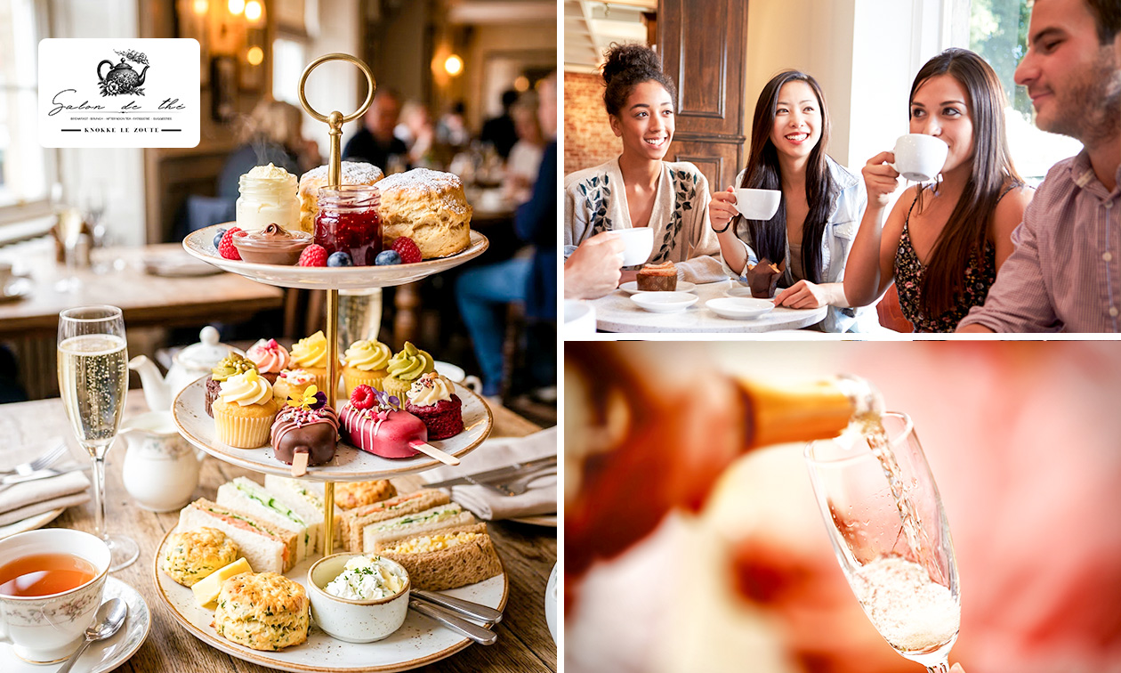 High tea + glas cava + 1 drankje naar keuze nabij het strand