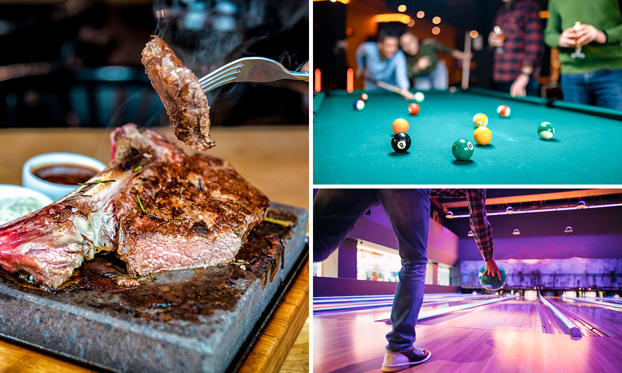 Steengrillen (2 uur) + bowlen, poolen of snookeren (1,5 uur) + evt. aperitief