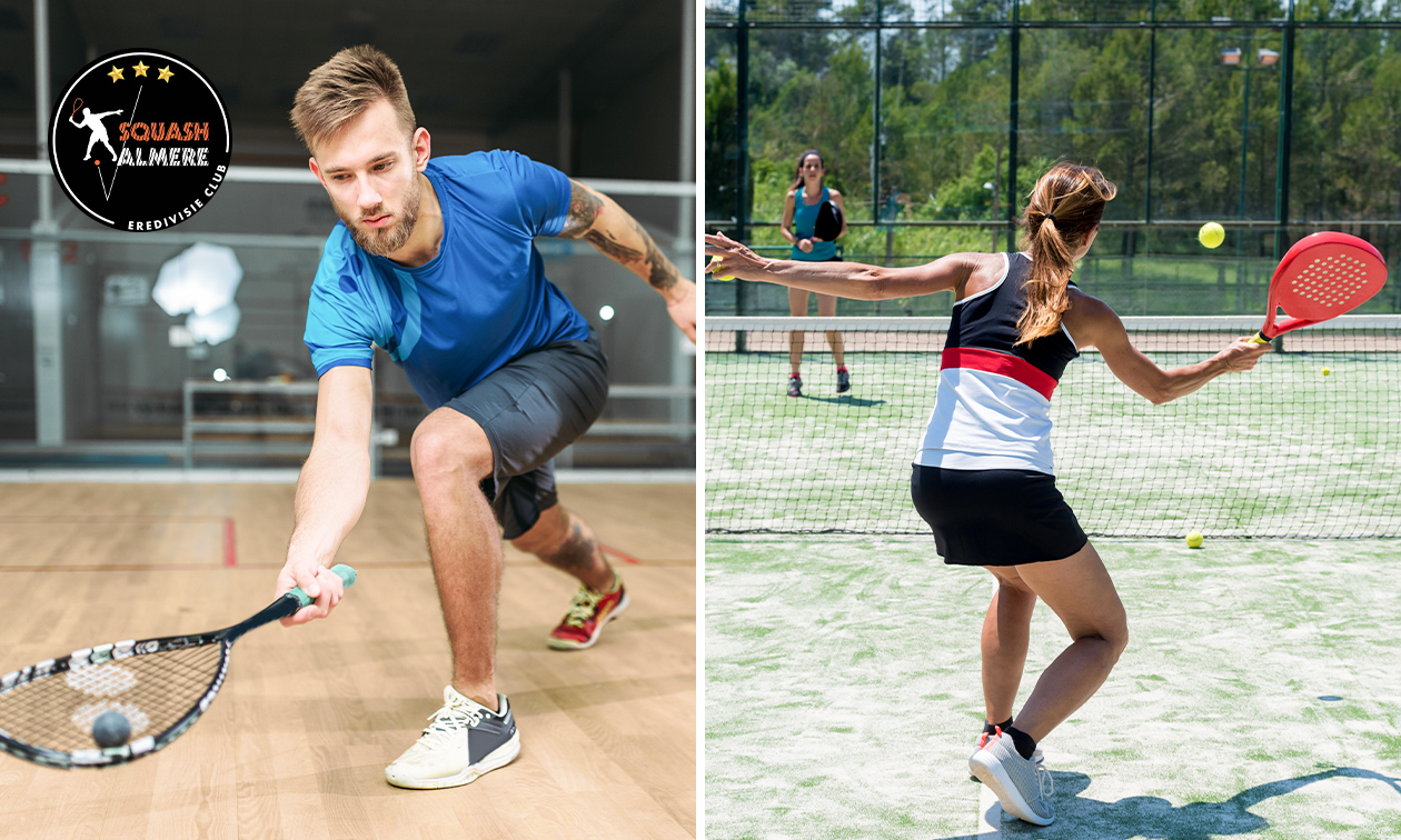 Huur squash- of padelbaan + rackets en ballen voor 2 of 4 pers.
