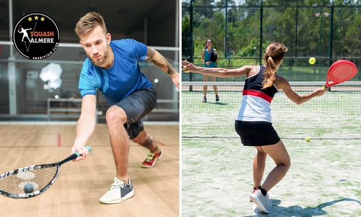 Huur squash- of padelbaan + rackets en ballen voor 2 of 4 pers.