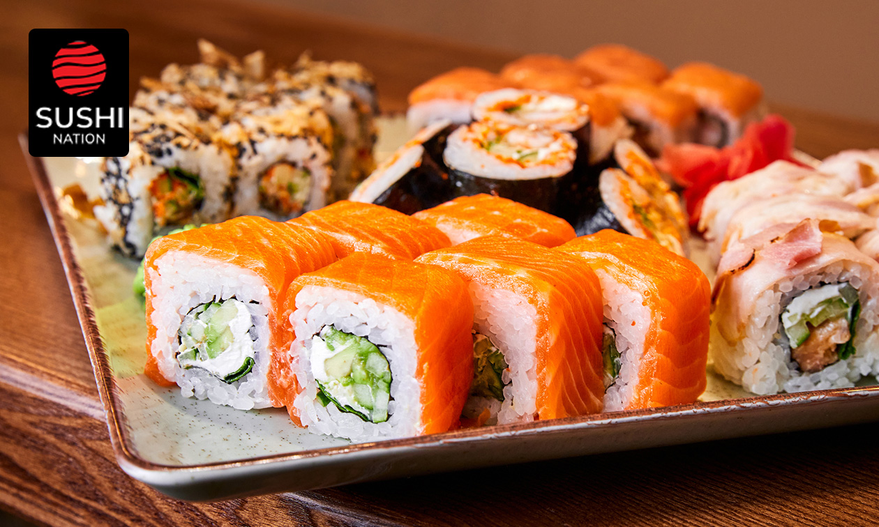 Sushicombo (50 stuks) + 5 mini-loempia's voor afhaal bij Sushi Nation Beerse