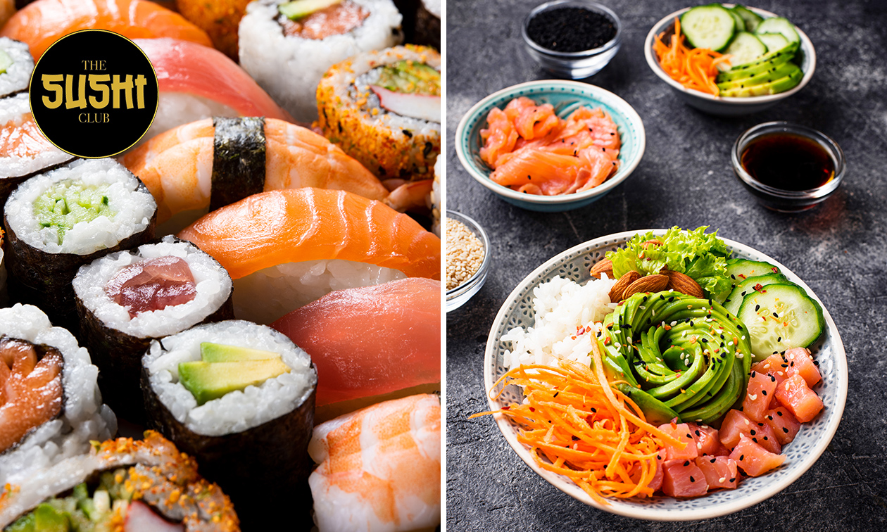 2 pokébowls, sushibox naar keuze (40 stuks) of partyschaal voor afhaal bij The Sushi Club