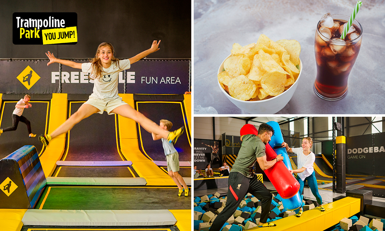 Ticket voor You Jump Eindhoven (90 of 120 min) + sokken + chips + frisdrank Ticket voor You Jump Eindhoven (90 of 120 min) + sokken + chips + frisdrank