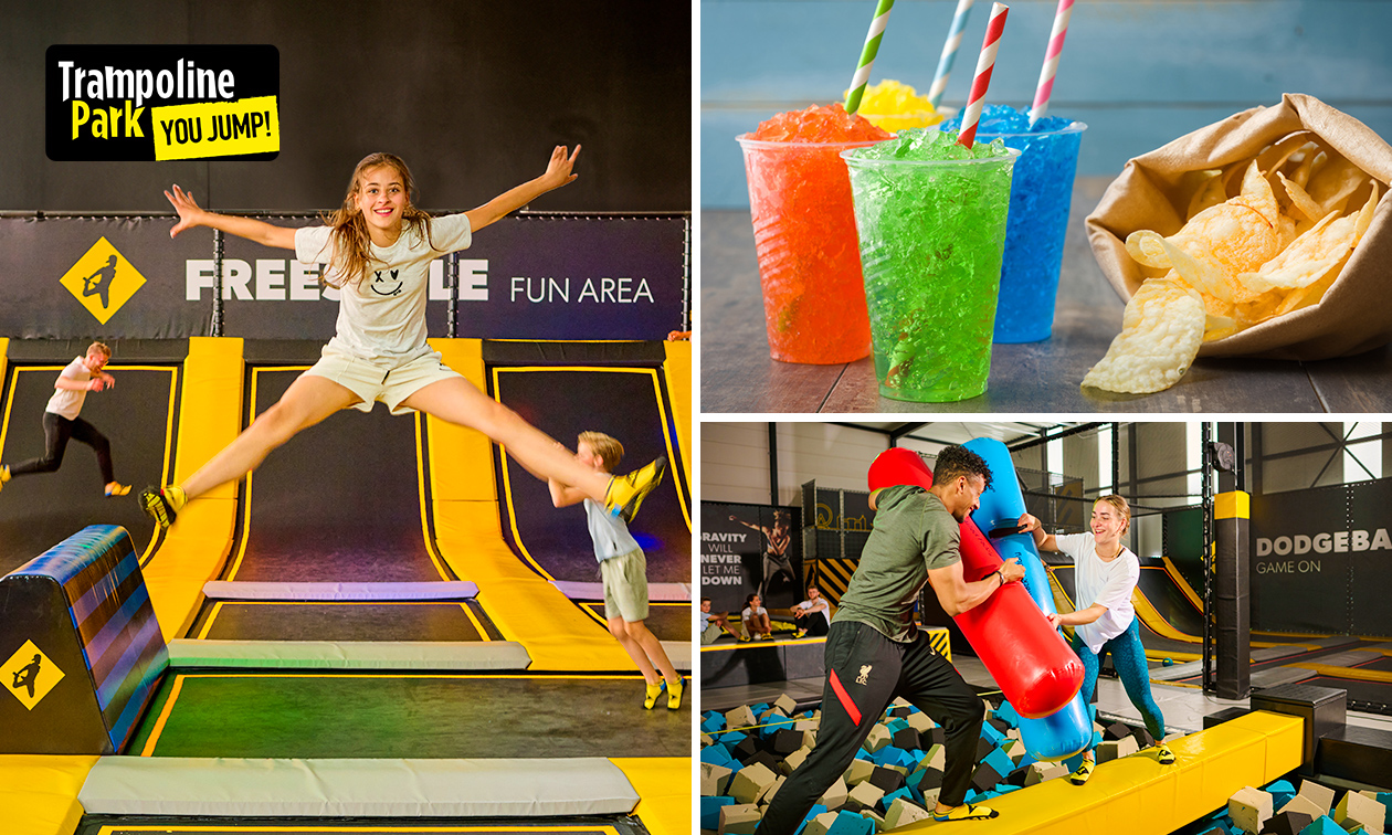 Jump ticket (90 of 120 min) voor You Jump Maastricht (voorheen Jumpsquare)  + chips + slushy