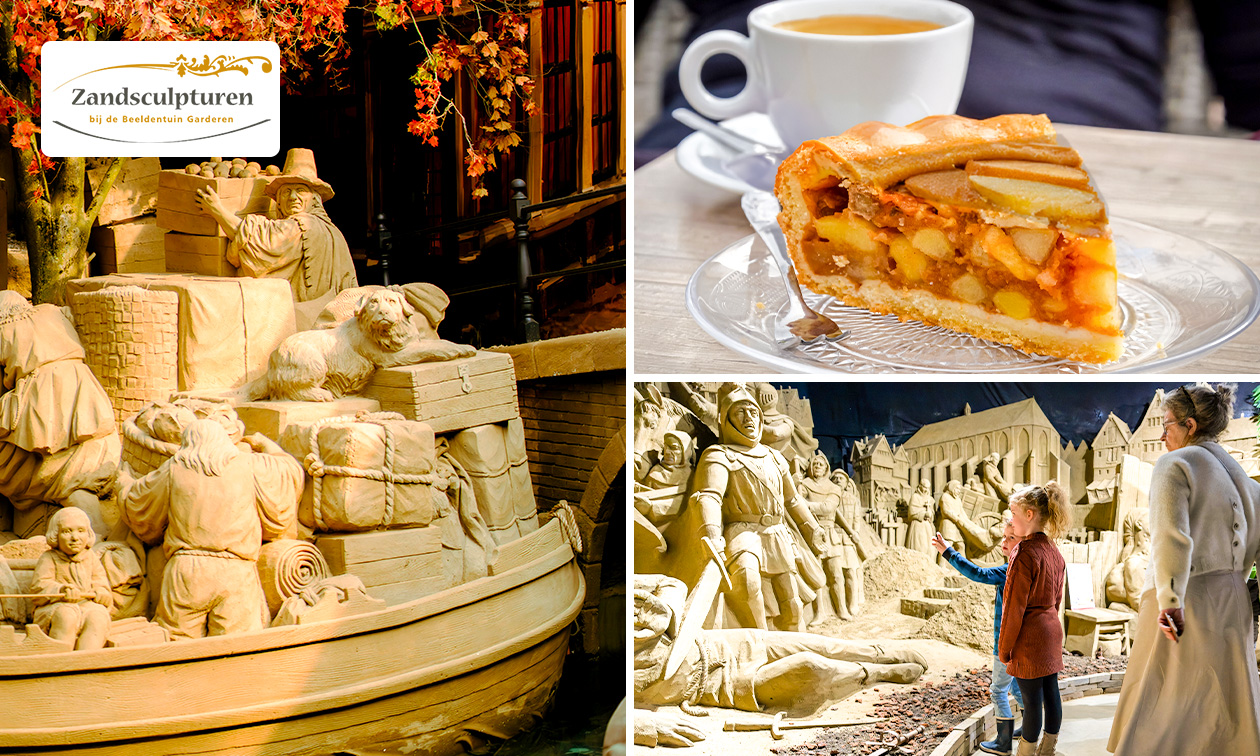 Entree voor Zandsculpturen Garderen + koffie/ thee en appelgebak Entree voor Zandsculpturen Garderen + koffie/ thee en appelgebak